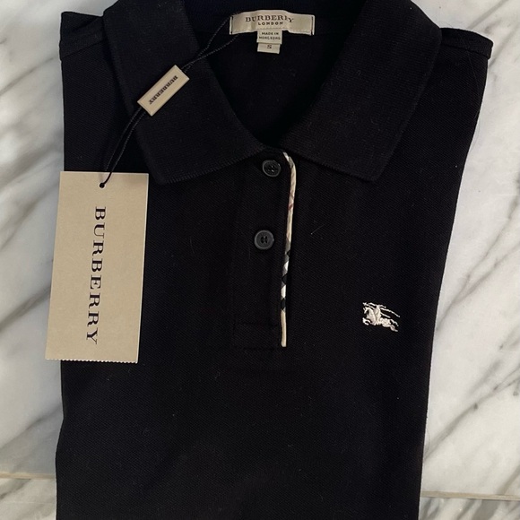 BURBERRY LONDON BLACK POLO WITH CHECK PLACKET EMBROIDERED WHITE LOGO SHIRT - Picture 16 of 16